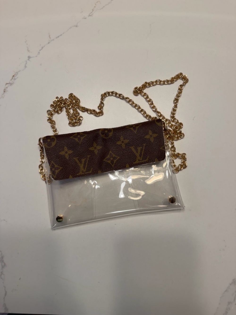 Monogram Clear Crossbody Bag with Gold Chain - Picture 4 of 7